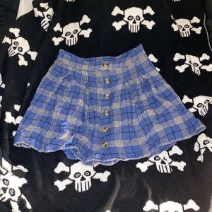 Blue Plaid Button Skirt